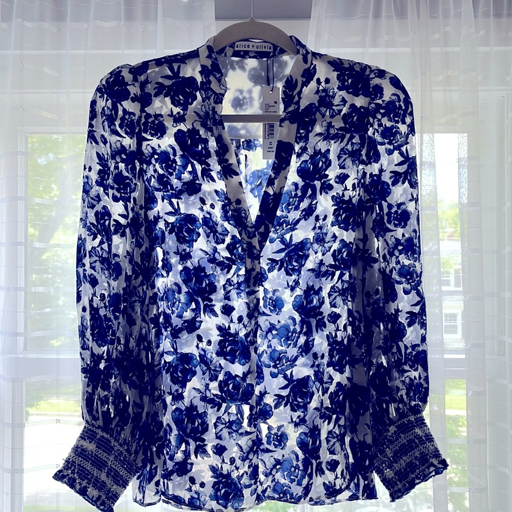 Alice and Olivia- blue floral print shirt